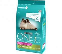 Корм для кошек PURINA ONE (ПУРИНА) для домашних кошек с индейкой и цельными злаками (1,5 кг)