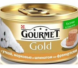 Консервы для кошек GOURMET Gold (ГУРМЭ) паштет с уткой, морковью и шпинатом (85 гр) 24 шт в упак