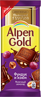 Шоколад Alpen Gold молочный с фундуком и изюмом