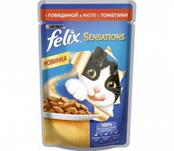 Корм для кошек ФЕЛИКС (FELIX Sensations) с говядиной в желе с томатами (85 гр) 24 шт в упак